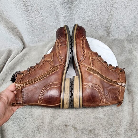 Steve Madden Shoes Mens Size 9 Brown Leather Wing Tip Lace Up Boots *GUC* main image 5